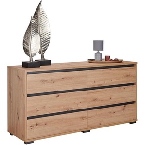 Carryhome Sideboard, Anthrazit, Eiche, Holzwerkstoff, 6 Schubladen, 160x79x48 cm, Beimöbel erhältlich, Wohnzimmer, Kommoden & Sideboards, Sideboards
