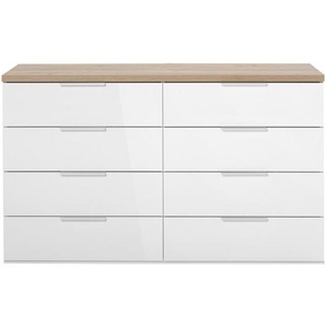Carryhome Sideboard, Eiche Artisan, Weiß Hochglanz, Metall, 8 Schubladen, 136x82x44 cm, FSC Mix, Typenauswahl, Beimöbel erhältlich, stehend,