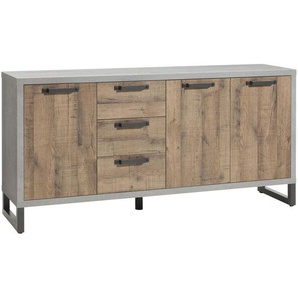 Carryhome Sideboard, Grau, Eiche, Dunkelgrau, Holzwerkstoff, 3 Fächer, 3 Schubladen, 184x90x45 cm, FSC Mix, Typenauswahl, Beimöbel erhältlich, Wohnzimmer, Kommoden & Sideboards, Sideboards