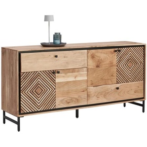 Carryhome Sideboard, Schwarz, Akazie, Metall, Akazie, vollmassiv, Holz, 2 Schubladen, 175x85x42 cm, Beimöbel erhältlich, stehend, Schlafzimmer,