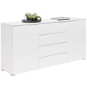Carryhome Sideboard Spice, Weiß Hochglanz, Weiß, Holzwerkstoff, 2 Fächer, 4 Schubladen, 165x80x40 cm, Made in EU, Beimöbel erhältlich, Wohnzimmer,