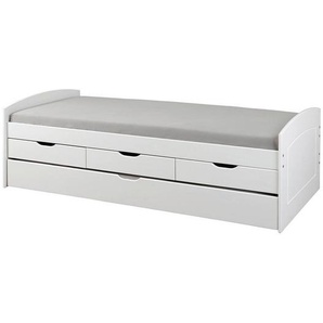 Carryhome Stauraumbett, Weiß, Holz, Kiefer, massiv, 3 Schubladen, 90x200 cm, mit Schubkästen, Kinder- & Jugendzimmer, Kindermöbel, Kinderbetten,