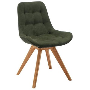 Carryhome Stuhl, Olivgrün, Textil, Wildeiche, massiv, konisch, 56x84x63 cm, Stoffauswahl, Sitzfläche 180° drehbar, automatische Rückholfunktion,