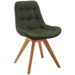 Carryhome Stuhl, Olivgrün, Textil, Wildeiche, massiv, konisch, 56x84x63 cm, Stoffauswahl, Sitzfläche 180° drehbar, automatische Rückholfunktion, Esszimmer, Stühle, Esszimmerstühle, Vierfußstühle
