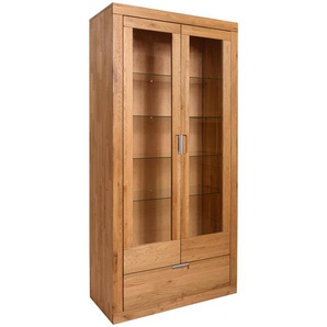 Carryhome Vitrine, Wildeiche, Glas, Wildeiche, massiv, 4 Fächer, 1 Schubladen, 95x192x42 cm, Typenauswahl, Beimöbel erhältlich, in verschiedenen