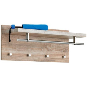 Carryhome Wandgarderobe , Edelstahl, Eiche San Remo , Holz, Metall , 75x30x26 cm , Hutablage , Garderobe, Garderobenleisten & Garderobenhaken