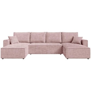Carryhome Wohnlandschaft, Altrosa, Textil, 6-Sitzer, Füllung: Schaumstoffflocken,Schaumstoffflocken, U-Form, 305x140 cm, Liegefunktion, Schlafen auf Sitzhöhe, Rücken echt, haustierfreundlicher Bezug, Wohnzimmer, Sofas & Couches, Wohnlandschaften,