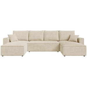 Carryhome Wohnlandschaft, Creme, Textil, 6-Sitzer, Füllung: Schaumstoffflocken,Schaumstoffflocken, U-Form, 305x140 cm, Liegefunktion, Schlafen auf Sitzhöhe, Rücken echt, haustierfreundlicher Bezug, Wohnzimmer, Sofas & Couches, Wohnlandschaften,