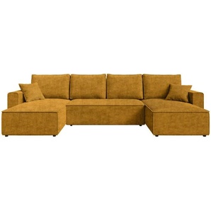 Carryhome Wohnlandschaft, Currygelb, Textil, 6-Sitzer, Füllung: Schaumstoffflocken,Schaumstoffflocken, U-Form, 305x140 cm, Liegefunktion, Schlafen auf Sitzhöhe, Rücken echt, haustierfreundlicher Bezug, Wohnzimmer, Sofas & Couches, Wohnlandschaften,