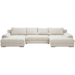 Carryhome Wohnlandschaft, Natur, Textil, 4-Sitzer, Füllung: Schaumstoff, U-Form, 376x180 cm, Liegefunktion, Schlafen auf Sitzhöhe, Rücken echt, Wohnzimmer, Sofas & Couches, Wohnlandschaften, Wohnlandschaften in U-Form