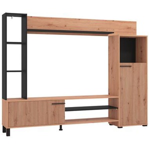 Carryhome Wohnwand, Eiche Artisan, Metall, 3 Fächer, 207.5x157.5x33 cm, Wohnzimmer, Wohnwände, Anbauwände