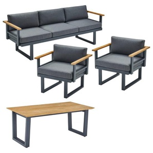 CASA DOMA Aragona/Falerna Loungeset 4-teilig, Aluminium/Edelstahl anthrazit mit Teak - 49 1712666-1712674-1712680-1712692-1712696-1712694-17