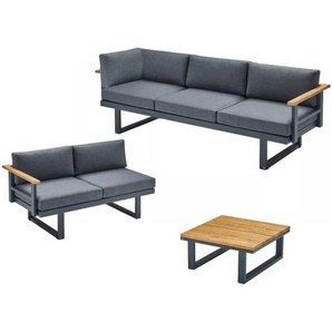 CASA DOMA Aragona Loungeset 3-teilig, Aluminium mit Teak - 43, Variante links 1712664-1712668-1712680-1712686-2x1712694-1712696-