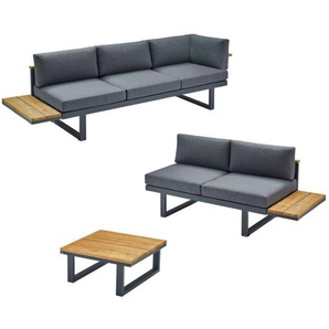 CASA DOMA Aragona Loungeset 3-teilig, Aluminium mit Teak-Ablagen - 43, Variante rechts 1712664-1712668-1712680-1712686-1712696-1712699-17