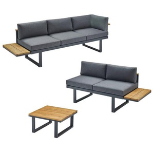 CASA DOMA Aragona Loungeset 3-teilig, Aluminium mit Teak-Ablagen - 49, Variante rechts 1712666-1712670-1712680-1712686-1712696-1712699-17