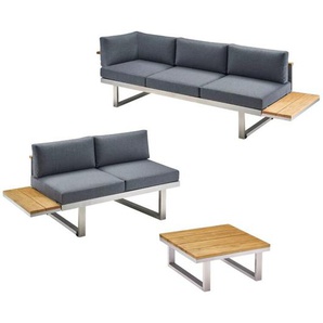 CASA DOMA Aragona Loungeset 3-teilig, Gestell Edelstahl mit Teak & Ablagen - 43, Variante links 1712665-1712669-1712681-1712687-1712695-1712699-17