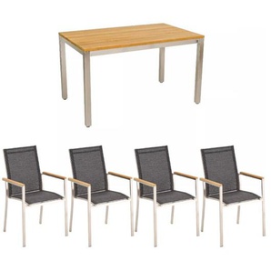 CASA DOMA, Liadomo Gartenmöbel-Set mit CASA DOMA Varano Gartentisch 130x80 cm und Liadomo Stapelstuhl Motta, 5-teilig 4x1713572-00_1712130-00
