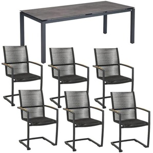 CASA DOMA Mineo/Carini Gartenmöbel-Set mit Freischwinger Rope und Tisch anthrazit, 7-teilig 1711839-1712113-1712467