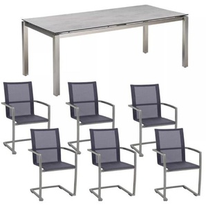 CASA DOMA Mineo/Carini Gartenmöbel-Set mit Freischwinger Sunproof® und Tisch, 7-teilig - HPL Chromix silber 1712112-1712468-1711840