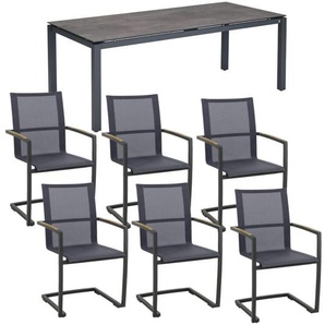 CASA DOMA Mineo/Carini Gartenmöbel-Set mit Freischwinger Sunproof® und Tisch anthrazit, 7-teilig 1711843-1712113-1712467