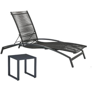 CASA DOMA Mineo/Macari Sonnenliegen-Set Rope mit Tisch, 2-teilig - Aluminium schwarz 1712741-1711858