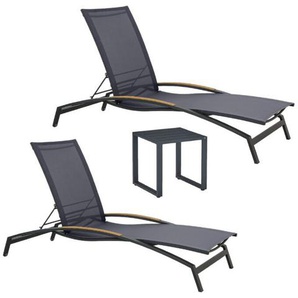 CASA DOMA Mineo/Macari Sonnenliegen-Set Sunproof® mit Tisch, 3-teilig - Teakholz-Auflage 1712741-1711863
