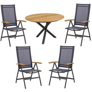 CASA DOMA Mineo/Perano Gartenmöbel-Set mit Klappsessel anthrazit/Sunproof® und Tisch Teak, 5-teilig 1711851_1712118-1712121