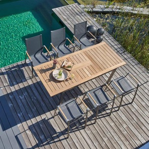 CASA DOMA Mineo/Ugento Gartenmöbel-Set mit Stapelstuhl Sunproof® und Ausziehtisch Teak, 7-teilig 1712126-1711833