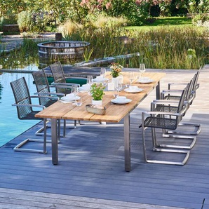 CASA DOMA Mineo/Varano Gartenmöbel-Set mit Freischwinger Rope und Ausziehtisch Teak, 7-teilig 1712140-1711837