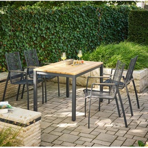 CASA DOMA Mineo/Varano Gartenmöbel-Set mit Stapelstuhl anthrazit/Rope und Tisch Teak, 5-teilig 1712131-1711831