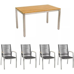 CASA DOMA Mineo/Varano Gartenmöbel-Set mit Stapelstuhl Rope und Tisch Teak, 5-teilig 1712130-1711829