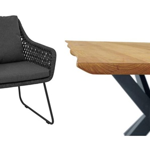 CASA DOMA Ribera/Alcamo Gartenmöbel-Set mit Diningsessel L-Form, Bank und Tisch Teak, 5-teilig 1712500-1712510-1712512-1712522-1712170-1712175