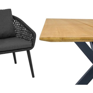 CASA DOMA Ribera/Alcamo Gartenmöbel-Set mit Diningsessel Rundform, Bank und Tisch Teak, 5-teilig 1712502-1712506-1712514-1712518-1712170-1712173