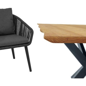 CASA DOMA Ribera/Alcamo Gartenmöbel-Set mit Diningsessel Rundform und Tisch Teak, 7-teilig 1712502-1712504-1712170-1712175