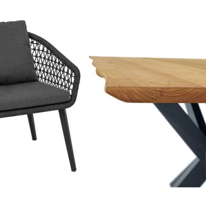 CASA DOMA Ribera/Alcamo Gartenmöbel-Set mit Diningsessel Rundform und Tisch Teak, 7-teilig 1712502-1712505-1712170-1712175