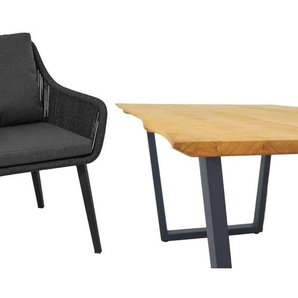 CASA DOMA Ribera/Falerna Gartenmöbel-Set mit Diningsessel L-Form, Bank und Tisch Teak, 5-teilig 1712502-1712507-1712181-1712187-1712192-1712197