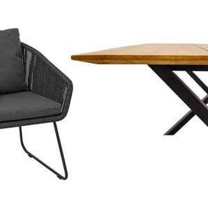 CASA DOMA Ribera/Falerna Gartenmöbel-Set mit Diningsessel Rundform, Bank und Tisch Teak, 5-teilig 1712500-1712503-1712182-1712185-1712193-1712196
