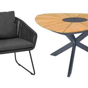 CASA DOMA Ribera/Saleni Gartenmöbel-Set mit Diningsessel Rundform und Tisch Teak, 7-teilig 1712500-1712503-1712162-1712165