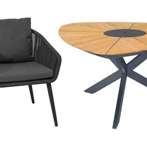 CASA DOMA Ribera/Saleni Gartenmöbel-Set mit Diningsessel Rundform und Tisch Teak, 7-teilig 1712501-1712503-1712162-1712165