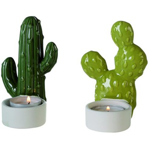 Casablanca 2er Set Deko Teelichthalter Little Cactus hellgrün dunkelgrün für Teelichter
