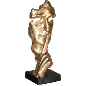Casablanca by Gilde Dekofigur Skulptur Silence, gold/schwarz (1 St), Dekoobjekt, Höhe 39 cm, mit Spruchanhänger, Wohnzimmer