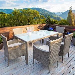 Casaria Poly Rattan 6+1 Sitzgruppe grau