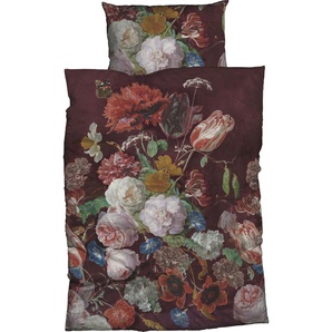 Bettwäsche CASATEX Lule Gr. B/L: 155 cm x 220 cm (1 St.), B/L: 80 cm x 80 cm (1 St.), Satin, rot Satin-Bettwäsche romantisches, modernes Blumendessin