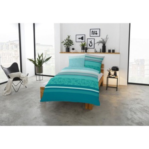 CASATEX Bettwäsche Teri, Satin, 3 teilig, zarte Blüten und Streifen, frische, elegante Farben