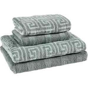 Cawoe Frottierset, Grün, Textil, 4-teilig, Abstraktes, Oeko-Tex® Standard 100, saugfähig, Aufhängeschlaufe, strapazierfähig, angenehm weich, hochwertige Qualität, Badtextilien, Handtuch-Sets
