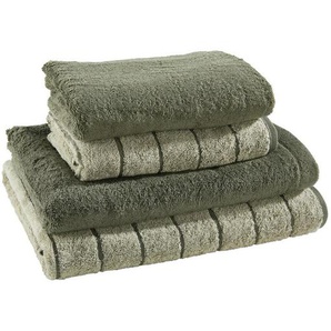 Cawoe Frottierset, Grün, Textil, 4-teilig, Streifen, Oeko-Tex® Standard 100, hochwertige Qualität, angenehm weich, strapazierfähig, Aufhängeschlaufe, saugfähig, Badtextilien, Handtuch-Sets