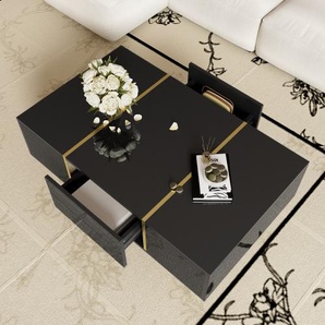 CDGlobal Moderner Couchtisch in Beton Optik, Schwarz - geräumiger Sofatisch mit Schublade & Ablage für Ihren Wohnbereich - 100 cm (L) x 60 cm (B) x 41,5 cm (H)