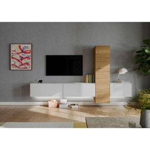 Celina Home Wohnwand, Weiß, Eiche, Holzwerkstoff, 6,4 Fächer, 282x160x37 cm, Goldenes M, erweiterbar, Typenauswahl, individuell planbar, Beimöbel