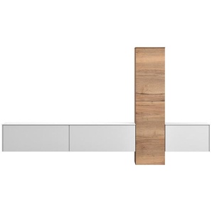 Celina Home Wohnwand, Weiß, Eiche, Holzwerkstoff, 6,4 Fächer, 282x160x37 cm, Goldenes M, erweiterbar, Typenauswahl, individuell planbar, Beimöbel erhältlich, umfangreiches Zubehör hängend, in verschiedenen Holzdekoren erhältlich, Wohnzimmer, Wohnwände,