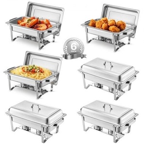 Chafing Dish Buffet Edelstahl-Chafing Dish mit 6 Pfannen in voller Größe (7,5 L), rechteckiger Catering-Wärmespender mit Deckel & Wasserpfannenständer & Brennstoffhalter, für Partys, Silber ZFXBXGSTGK6JYRMTSV0